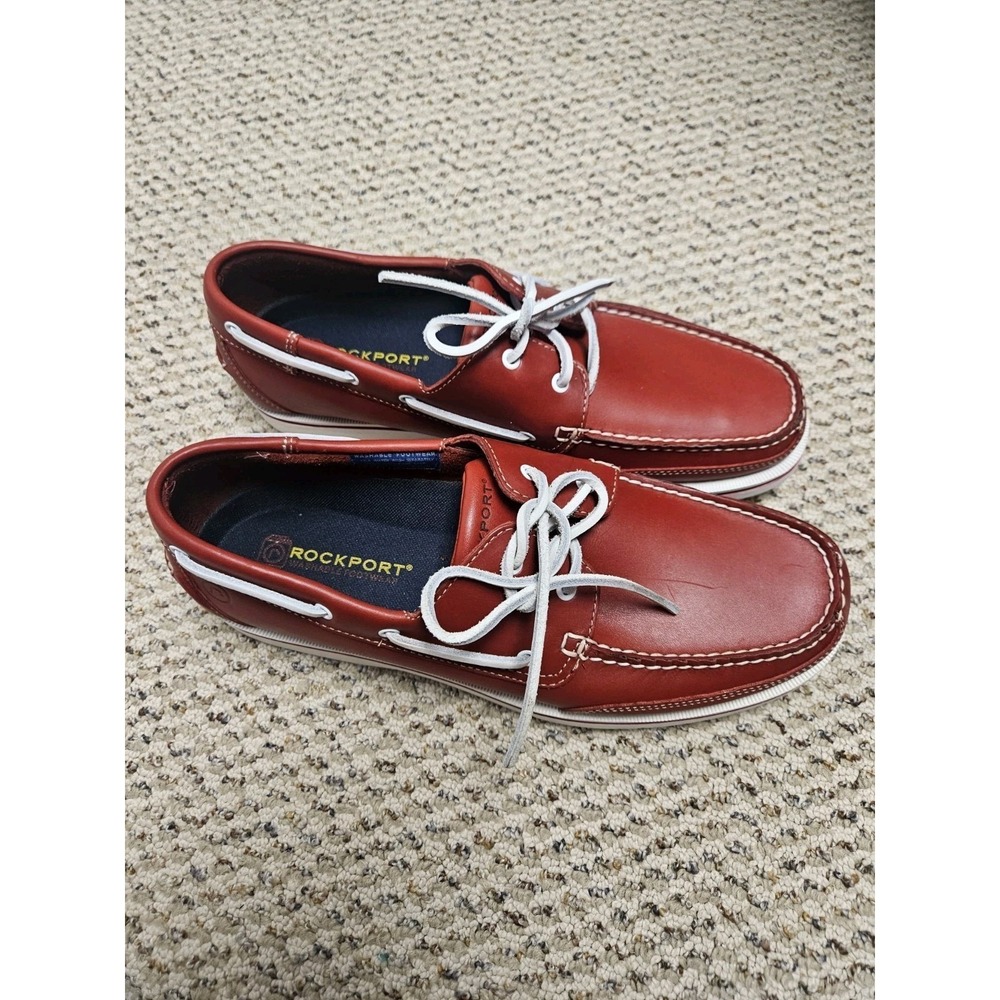 NEW‎ Rockport Men's Red Leather Boat Deck Shoes Size 11 M  ⚡️